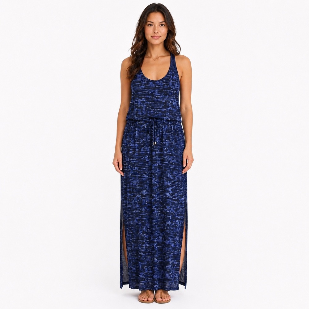Athleta Santorini Maxi Dress Blue Space Dye Racerback Size Medium Athleisure